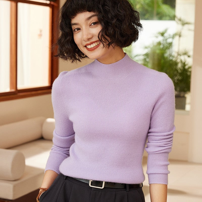 Autumn and winter new women's 100% pure cashmere semi high neck pullover sweater knitted slim fit hot selling women's top