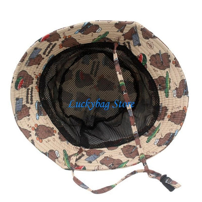 X7XE Trendy Capybara Pattern Fisherman Hat Beach Vacation Bucket Sunshade Hat for Animal Lover and Trendsetters