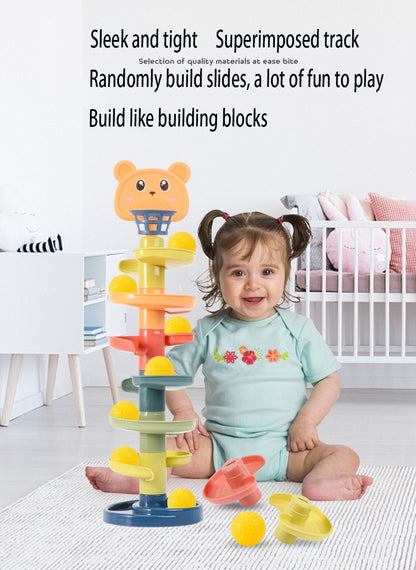 2-7 Layes Track Rolling Ball Pile Tower Early Educational Toy for Babies Rotating Track Educational Stacking Toy for Kids Gift