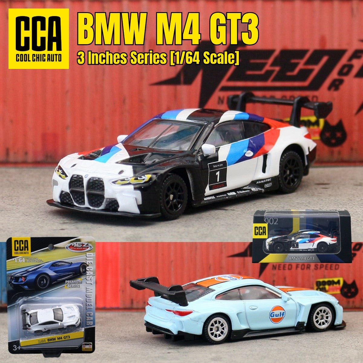 1/64 BMW M4 GT3 Toy Car Model CCA MSZ 1:64 Diecast Vehicle Miniature Free Wheels Collection Suitable for Hot Wheels Gift Kid