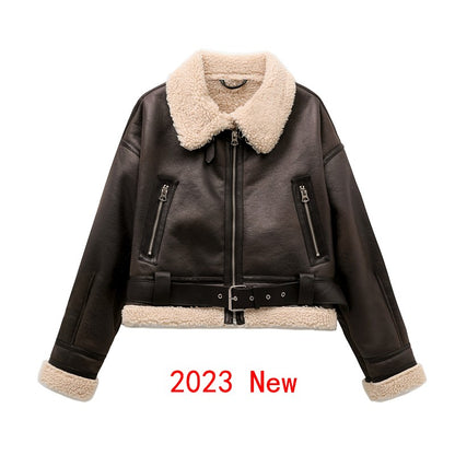 RARF 2024 Nova Jaqueta de Lã Sintética Grossa e Quente para Mulheres Casaco Vintage Manga Longa com Cinto na Barra Feminino Agasalh