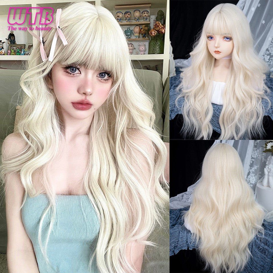 Peruca Sintética Lolita Curta Cacheada 12 Polegadas Doce E Adorável Dourado-Branco Natural Fofa Cabelo Ondulado Cosplay Peruca De Cabeça Cheia Para