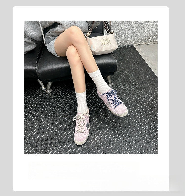 6cm de Elevação Interna Cadarços de Pato Mandarim Estrela Sapatos Sujos Femininos Vintage Sola Grossa Versátil Tênis Casual