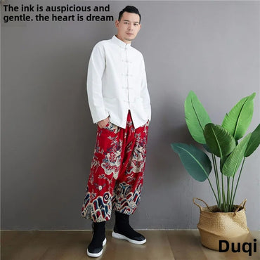 New Arrival Spring Autumn Handmade Cotton Linen Chinese Style Vintage Tang Suit Shirt White Base Layer Monk's Shirt