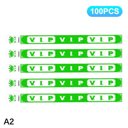 100pcs VIP Neon Paper Bracelets Fluorescent Waterproof Disposable Bracelets Tamper-Proof For Parties, Music Festivals & Events