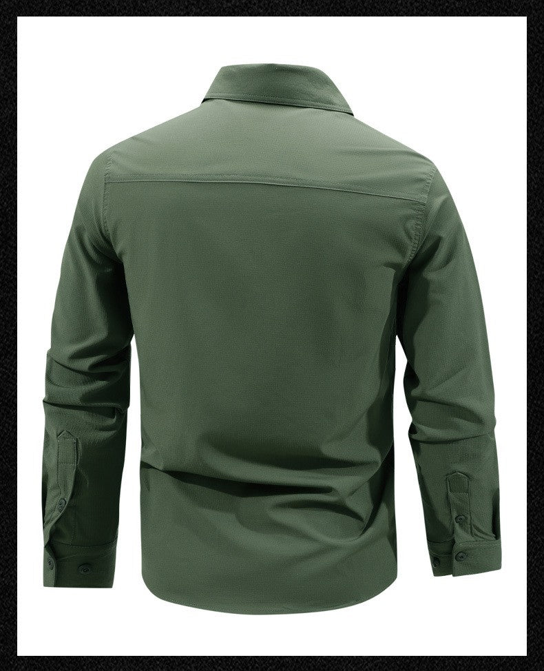 Men Outdoor Elastic Quick Drying Ventilation Cargo Shirts Spring Male Long Sleeves Thin Breathable Comfortable Waterproof Shirts