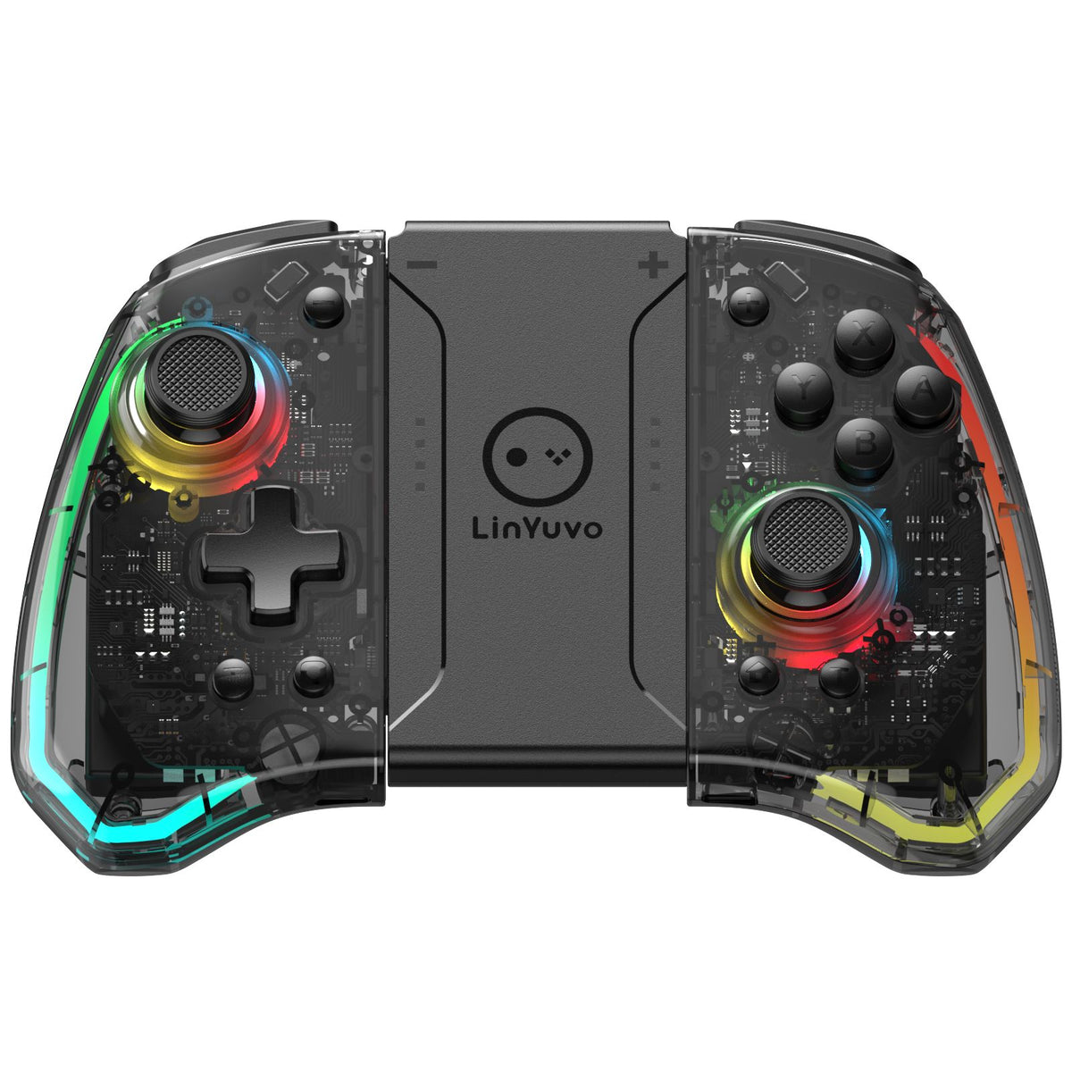 LinYuvo KS40 Transparent Wireless Gamepad for Switch/OLED with 8 Color LED,Turbo Function.Controller Joystick for Switch Lite