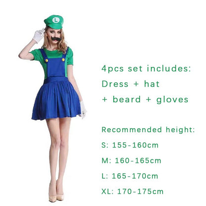 Luigi Super Brother Maris Game Cosplay Costume Funny Super Bros Adult Jumpsuit Anime Men's Halloween Dress