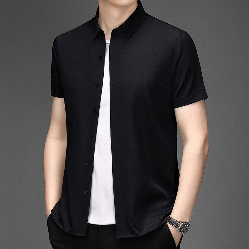 New Men's Business Casual Short Sleeved Solid Color Shirt Wrinkle Resistant Wrinkle Free Comfortable All Season Versatile Top