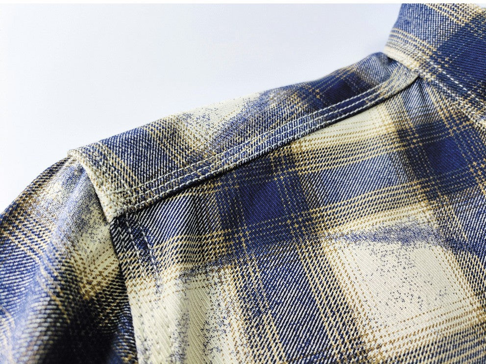 Autumn New Japanese Retro Long-Sleeve Lapel Plaid Cargo Shirt Men's Simple 100% Cotton Washed Pocket Casual Blouses Thin Coat