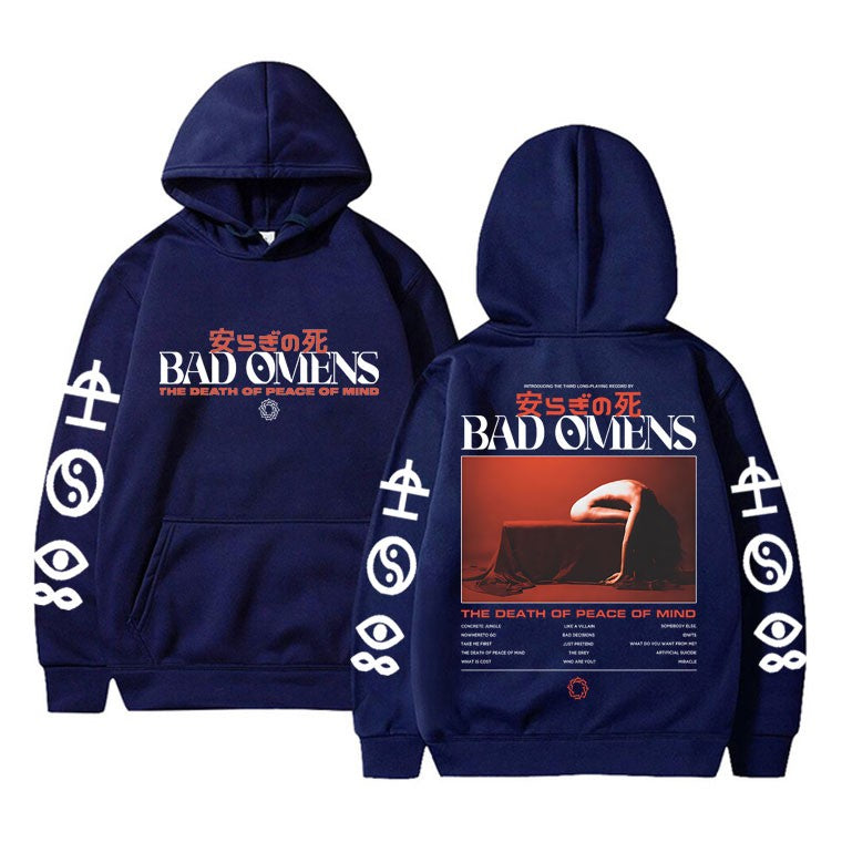2025 Autumn/winter Bad Omen Band Peace of Mind Dead Music Album Printed Hoodie Men's Pure Cotton Rock Retro Warm Sweatshirt