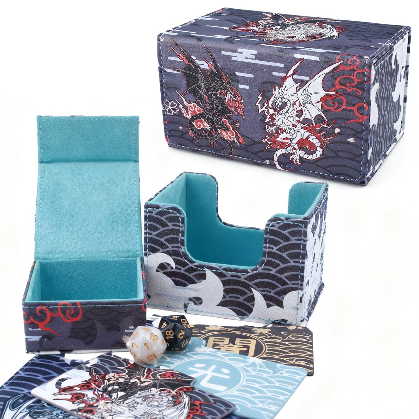 Diviner Dragons Chi Deck Box Dicewinder para YGO, comporta 100 cartas com double-sleeve, Caixa de Armazenamento de Cartas com Bandeja de Dados para TCG MTGames PTCG