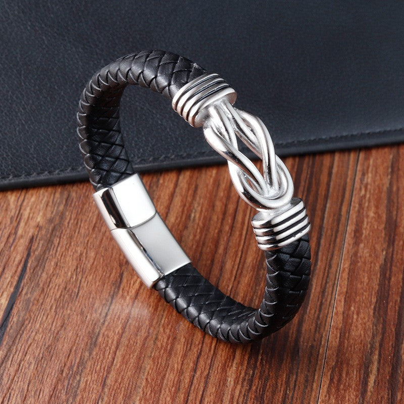 Pulseira de Aço Inoxidável Clássica de Couro Masculina, Corrente, Acessórios de Joias Elegantes para Pai e Namorado