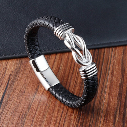 Pulseira de Aço Inoxidável Clássica de Couro Masculina, Corrente, Acessórios de Joias Elegantes para Pai e Namorado
