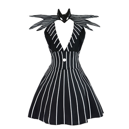 Anime Jack Skellington Cosplay Costume Christmas Night Outfit Black Stripe Dress For Woman Halloween Party Fancy Demon Clothes
