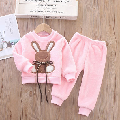 New Autumn Winter Baby Clothes Pajamas Sets Girls Pajamas Children Warm Flannel Fleece Catoon Bear Kids Sleepwear Home Suit 0-6Y