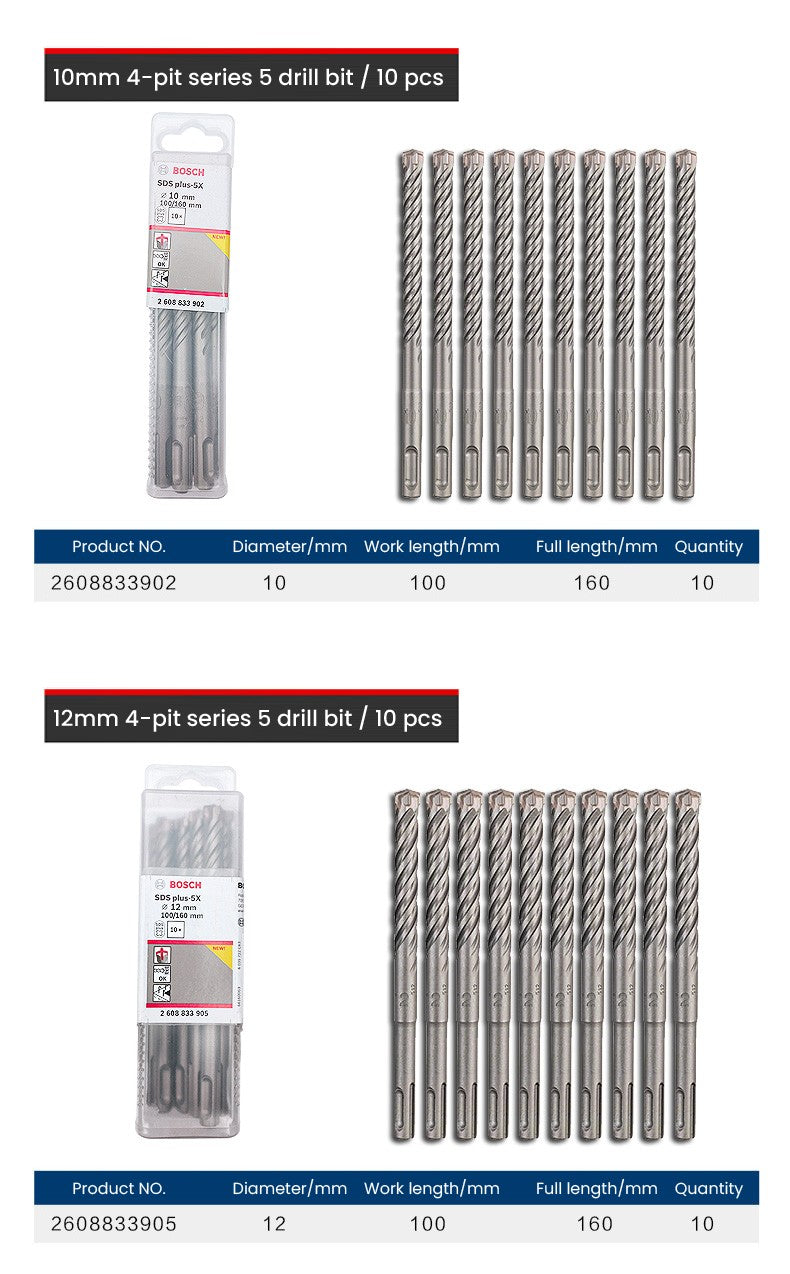 Conjuntos de Brocas Bosch SDS Plus para Martelete para Concreto Diâmetro 6-12mm Cabo Redondo Acessórios para Martelete Perfurador