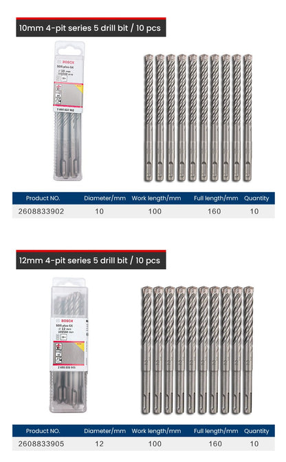 Conjuntos de Brocas Bosch SDS Plus para Martelete para Concreto Diâmetro 6-12mm Cabo Redondo Acessórios para Martelete Perfurador
