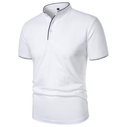 Men's short-sleeved stand-up collar top casual fashion daily solid color short-sleeved stand-up collar T-shirt casual top