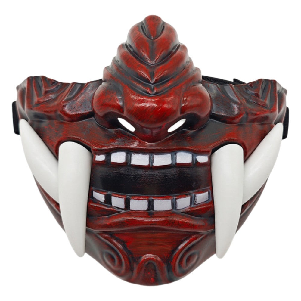 Realistic 3D Japanese Samurai Mask Fierce Teeth Lightweight Halloween Cosplay Masks Breathable Fang Mask Clothing Accessories