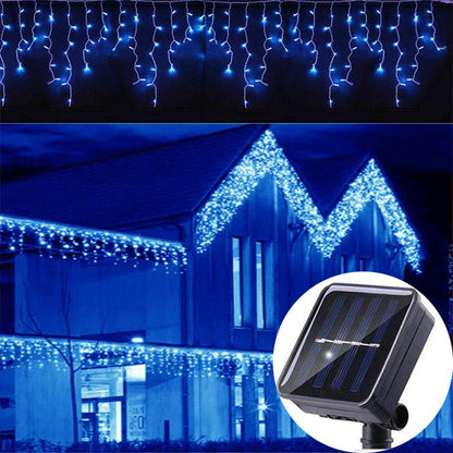 Solar Curtain Icicle Light 3.5M Eaves Decor Outdoor Fairy String Lights Wedding Party Christmas Stair Decor Garden Garlands