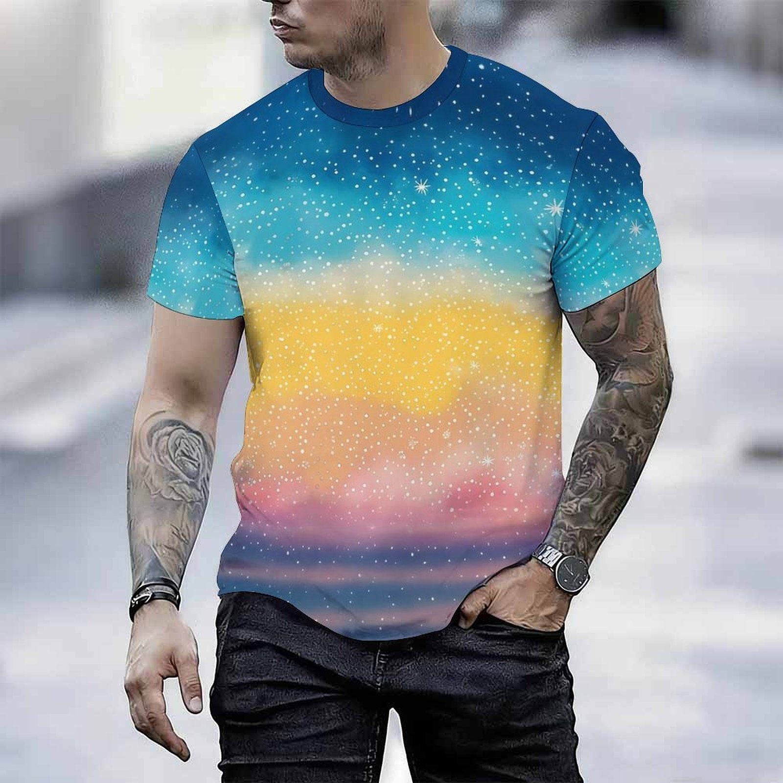 Men Print T Shirt Short Sleeve Crew Neck Casual Summer Fashion Tees Tops For Daily Outdoor Wear