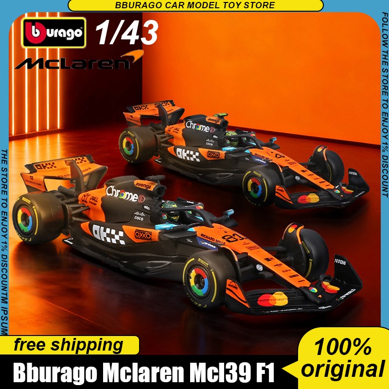 Novo Em Estoque Bburago 2025 F1 1:43 McLaren Mcl39 F1 Versão Capacete Miniatura em Liga de 2025 Campeões Carro F1 Modelo Brinquedos Personalizados