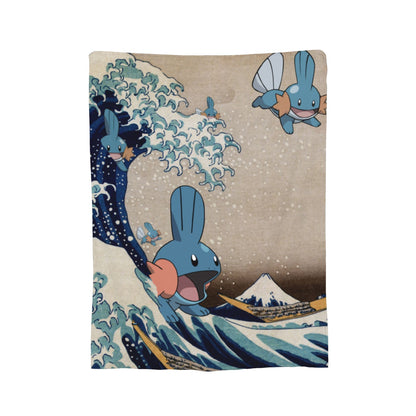 Pokemones Mudkip Wave Blanket Flannel All Season  Breathable Super Soft Throw Blanket for Home Couch Quilt