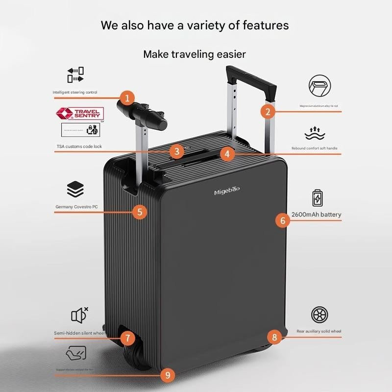 20 Inch Electric Suitcase 40L Large Capacity Boarding Trolley Case With TSA Lock For Men Women Rideable Travel Rolling Luggage