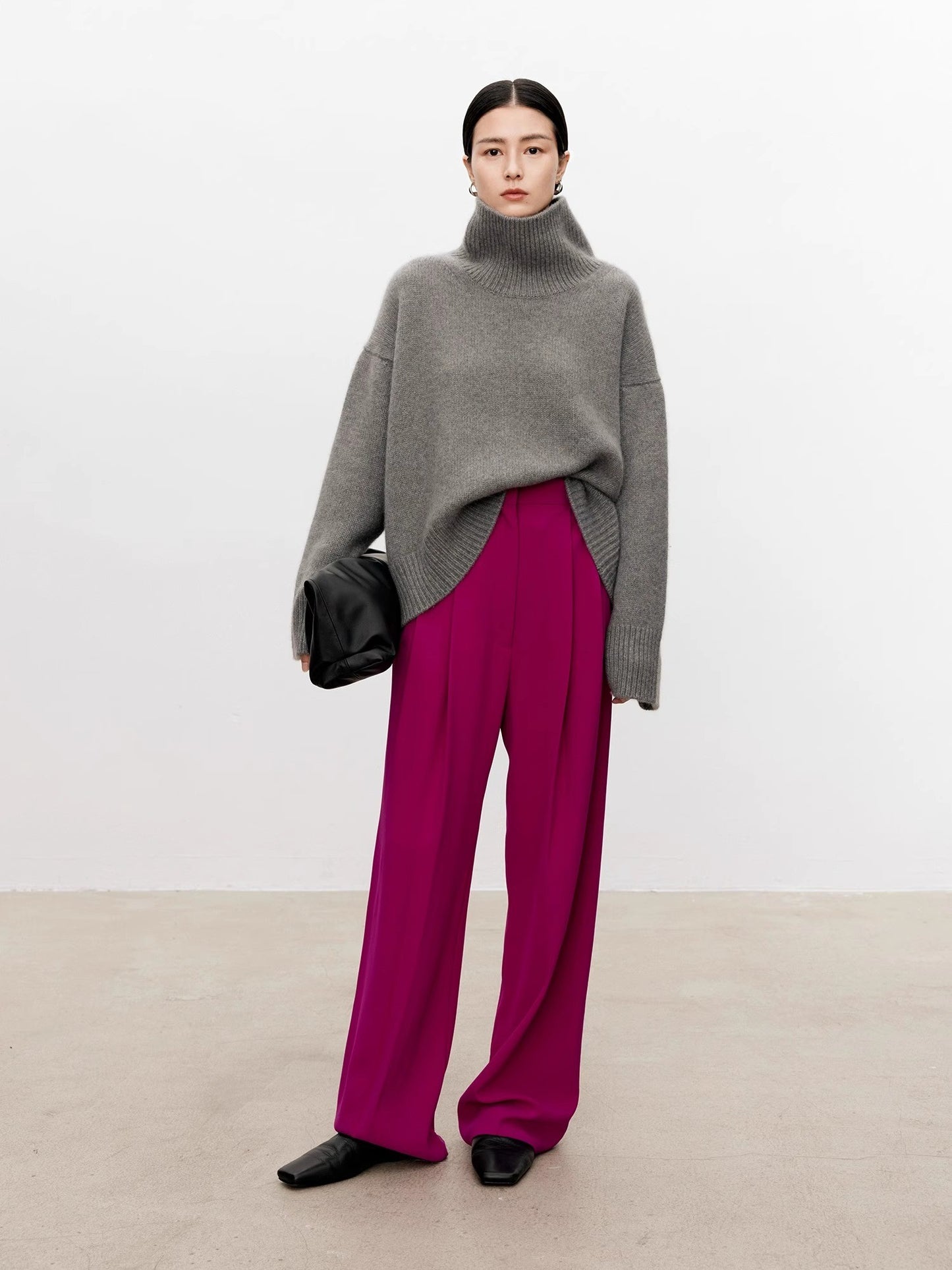 Thickened turtleneck 100% pure cashmere sweater women's loose lazy knit silhouette sweater European products