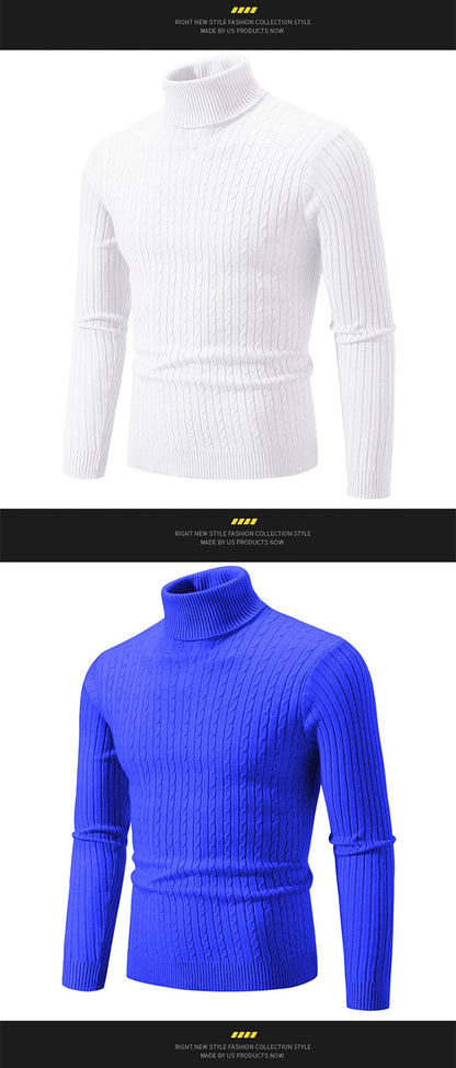 Autumn and Winter Men's Sweater Thin Elastic Fine Knitted Warm Top Versatile High Neck Solid Color Tight Fitting Pullover Top