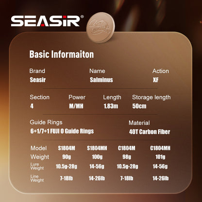 Vara de Pesca para Spining e Casting Seasir Salminus XF M/MH, Passadores FUJI O, 1,83M, Arrasto 7-9KG, 4 Partes, Alta Potência, Vara de Viagem Versátil