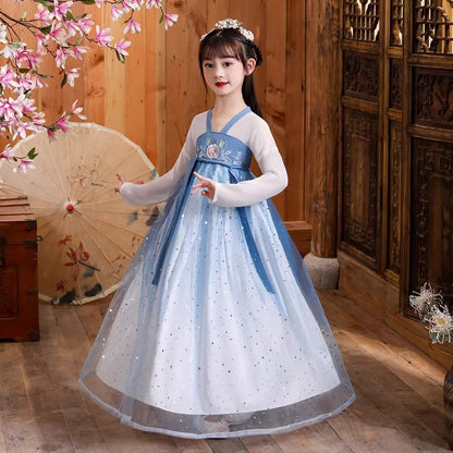 Fashion Girls Dresses Casual Outfit Long Sleeve Hanfu Girl Summer Children Clothes Princess Dress Baby Vestido Kids Tang Costume