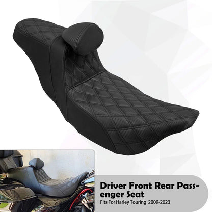 Assento 2 Lugares Moto Garupa Com Encosto Ajustável Almofada Para Harley Touring Electra Road Glide 09-23 Assento De Couro