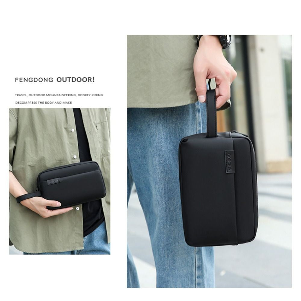 Retro Zipper Closure Leather Clutch Bag Multi-layer Versatile Men's Handbag Large Capacity Waterproof Phone Purse Office