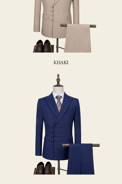 ST Cassy Elegant man suit for wedding Slim Fit Double Breasted Multiple buttons Casual Business man 2 piece outfit set