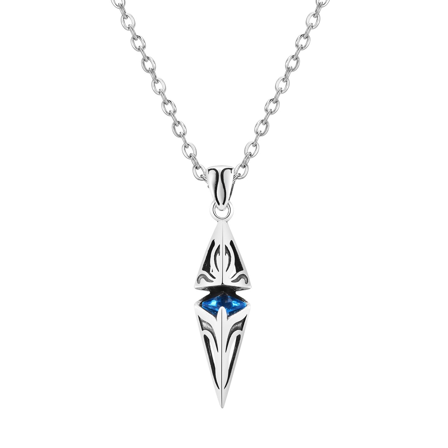 Vnox Stylish Blue Stone Necklaces for Men, Stainless Steel Cube Geometric Pendant Collar Jewelry, Birthday Party Gifts for Him
