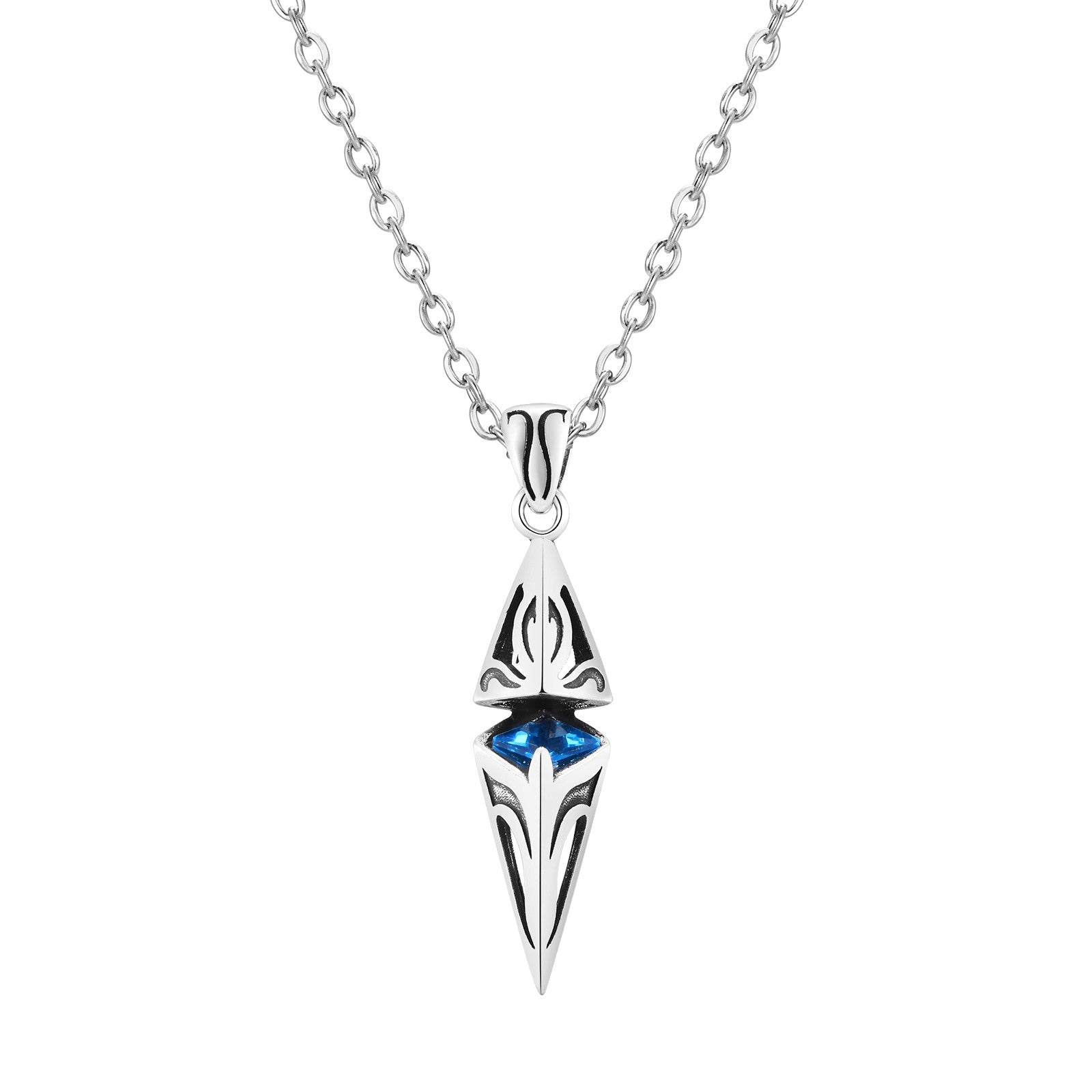 Vnox Stylish Blue Stone Necklaces for Men, Stainless Steel Cube Geometric Pendant Collar Jewelry, Birthday Party Gifts for Him