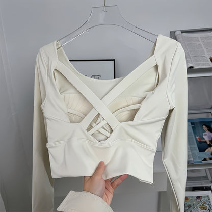 Women's Long-Sleeve Yoga Wear with Built-In Bra, Fitness Pilates Sports Top, Training Outfit for Outdoor Wear
