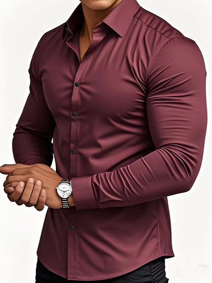 Men Solid Color Long Sleeve Casual Business Shirt For Spring And Autumn