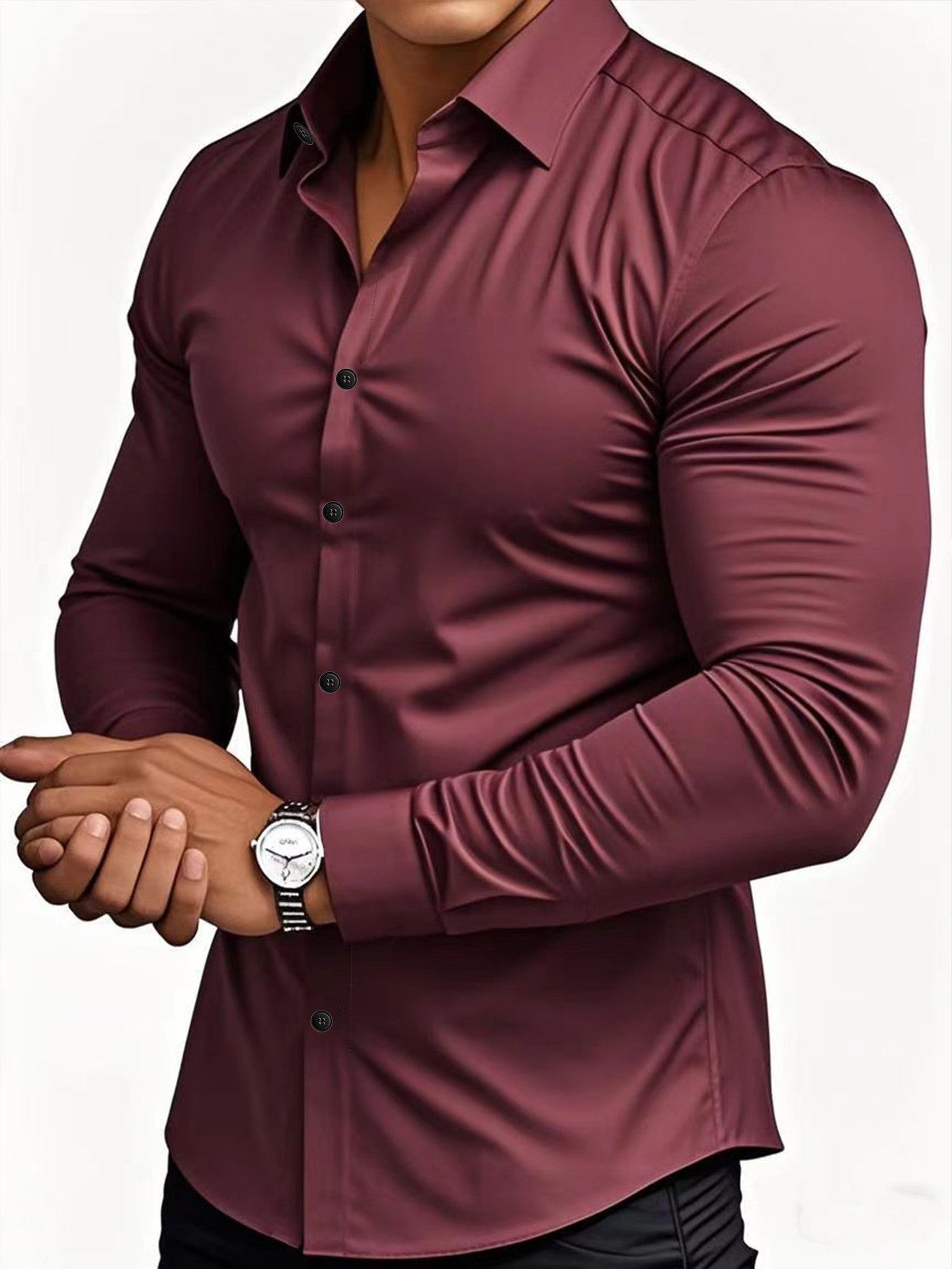 Men Solid Color Long Sleeve Casual Business Shirt For Spring And Autumn