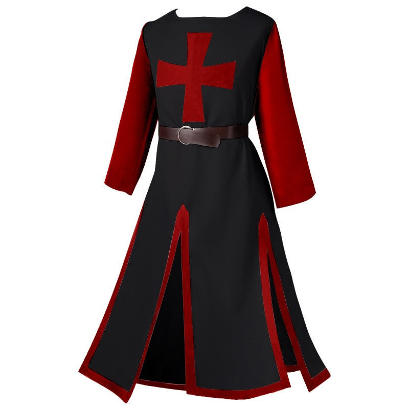 2025 Euro-American Halloween Medieval Knights Templar Cos Robe with Belt with Men & Women,Ball Party Performance Costume Unisex