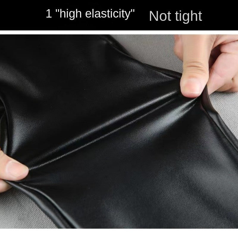 PU Leather Pants for Women Leggings Pencil Pants with Thermal Lining Female High-Waisted Stretchy Slim Fit Autumn Winter Black