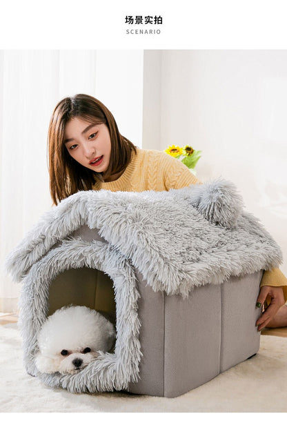 Casinha de Cachorro Grande Interna Macia Confortável, Cama para Filhotes Removível, Toca para Cães Pequenos, Tapete Quente de Inverno para Dormir, Portátil