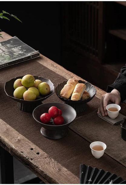 Qingxi Purple Pottery Tea Pastry Plate Handmade High Foot Dried Fruit Snack Large Integrated Drain Dessert Candy Dish Gift