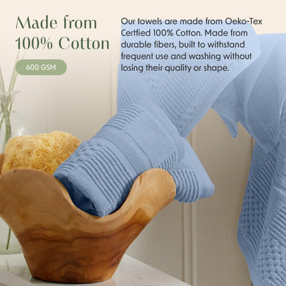 100% Cotton Bath Towel Set of 4 Blue Towels Geometric Textured Design Absorbent & Quick-Dry 4 Bath Towel