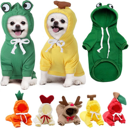 Roupas para Pets Cachorros Moletom com Capuz Fruta Casaco Quente Gato Suéter Fantasia de Inverno para Filhotes Cães de Pequeno Médio Grande Porte e Gatos