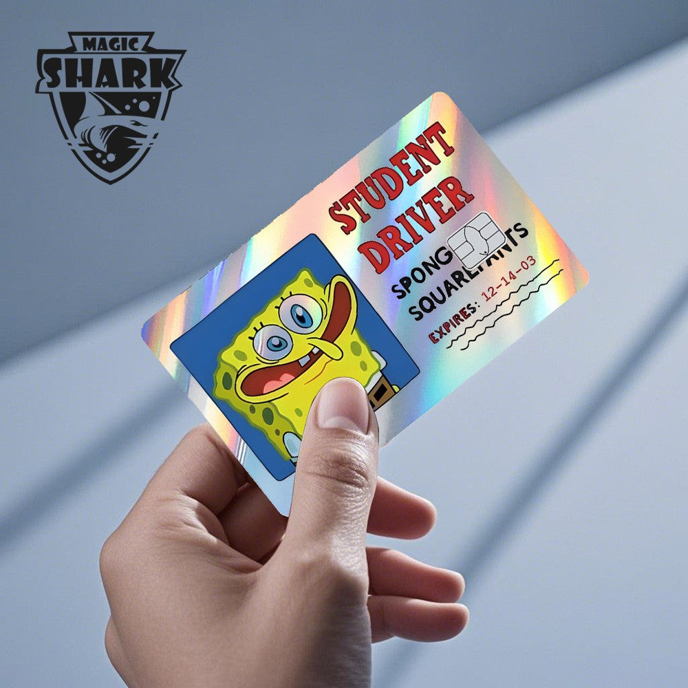 Magic Shark 2026 Chegada Nova Engraçado Fofo Desenho Animado Adesivo Holográfico Película a Laser Pele Brilhante para Cartão de Débito Crédito Banco