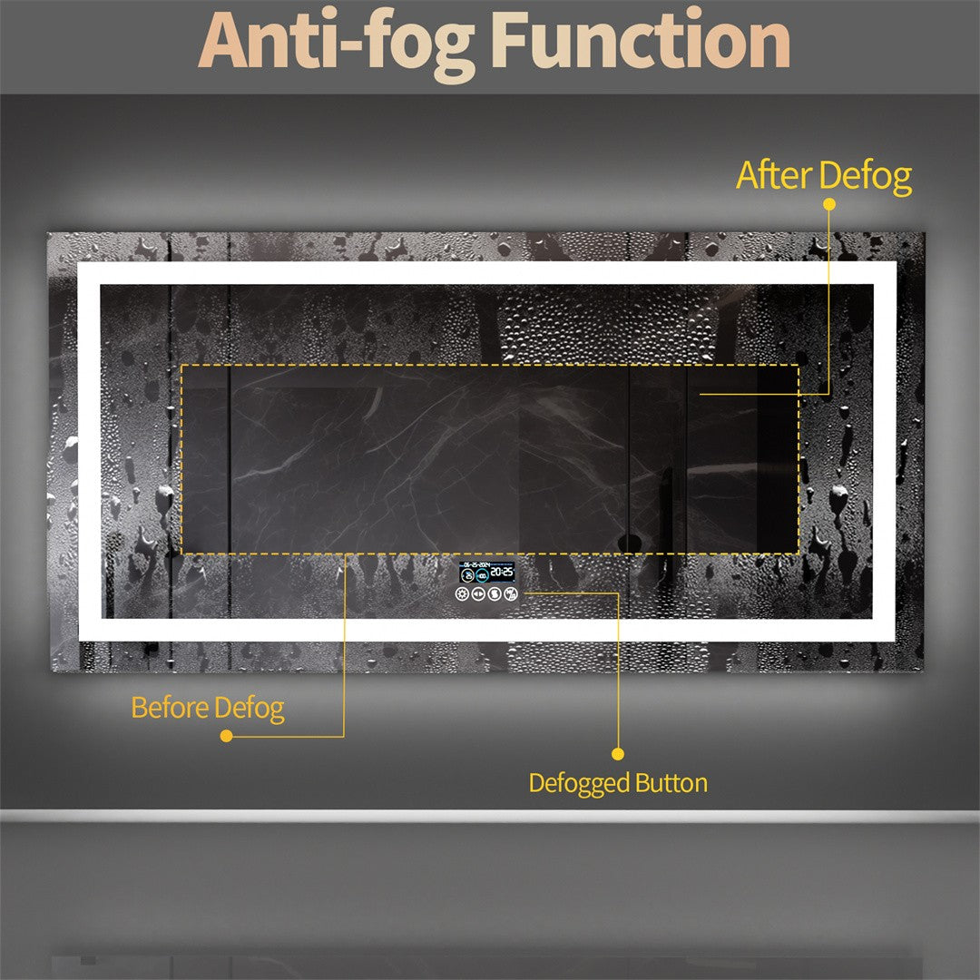 LUVODI Large Illuminated Bluetooth Bathroom Mirror Rectangle Anti-fog LED Bathroom Vanity Mirror with Bluetooth Speaker 3 Color