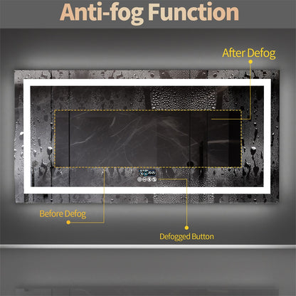 LUVODI Large Illuminated Bluetooth Bathroom Mirror Rectangle Anti-fog LED Bathroom Vanity Mirror with Bluetooth Speaker 3 Color
